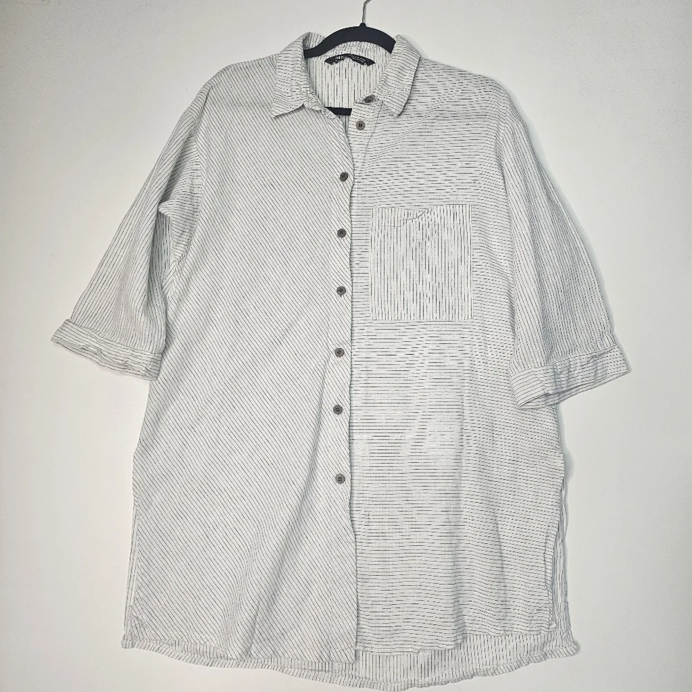 Zara Women's Oversized Linen Striped Shirt Tunic Size Midium